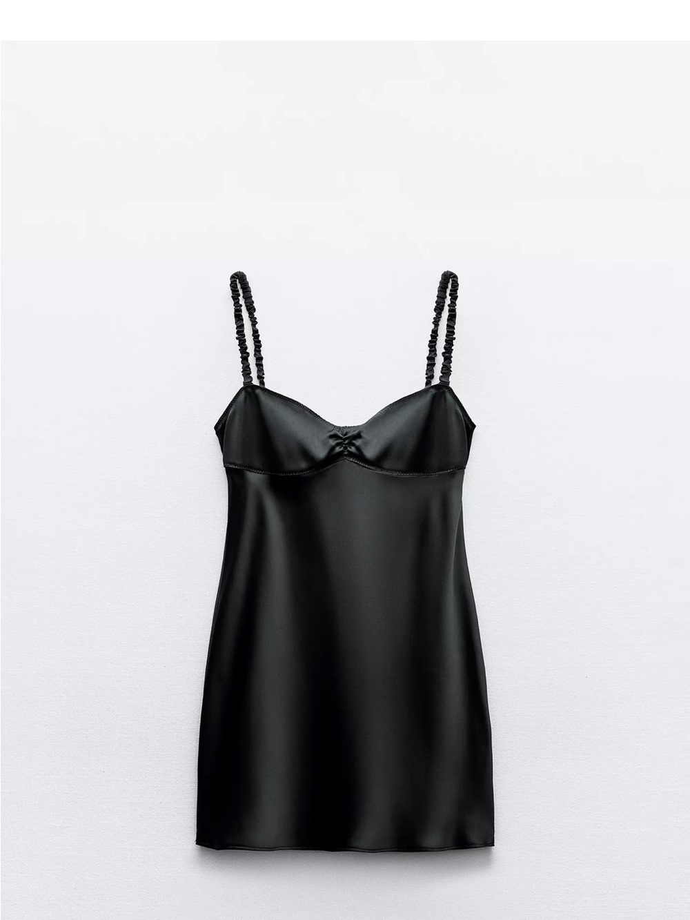 Zara Black Satin Slip Dress with Ruched Straps